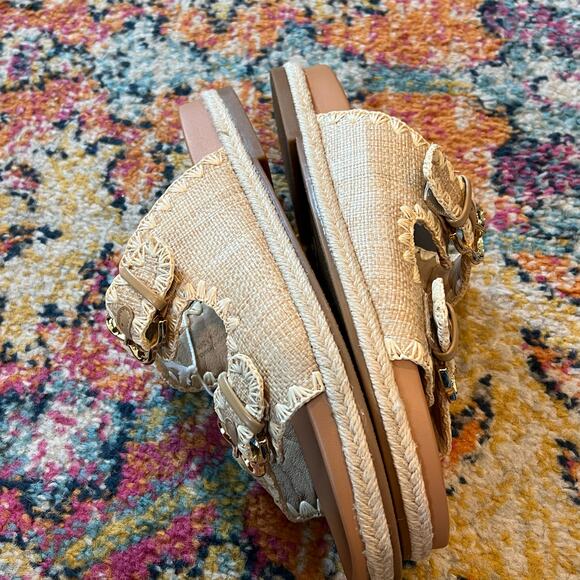 American Eagle AE Stitched Slide Sandals Natural Beige Tan Gold Buckles Size 10 - Picture 6 of 14